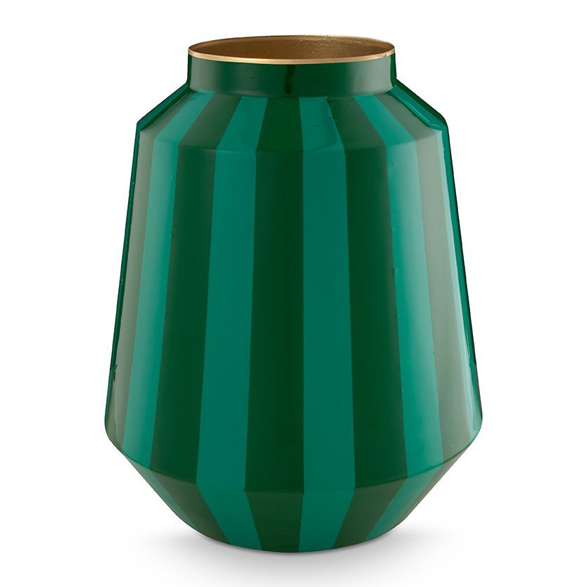 Vase Metal Stripes Green 24x29cm - Pimis Living