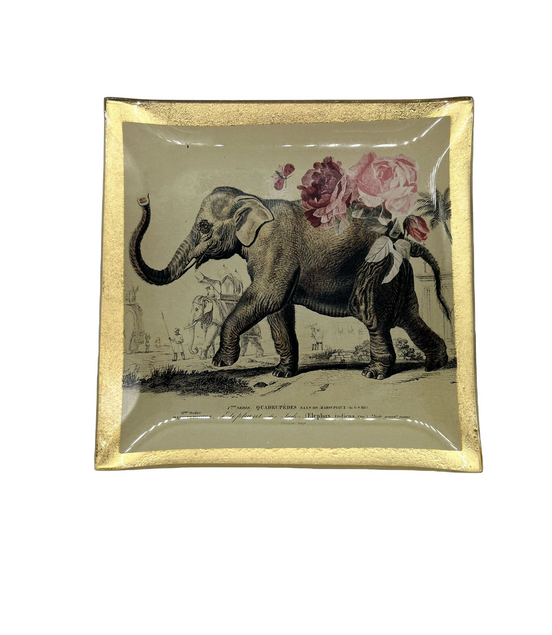 Plate "Elephant" glass beige with gold rim