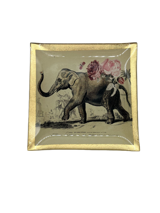 Teller "Elefant" Glas Beige mit Goldrand Gift Company