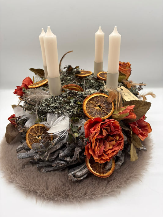 Adventskranz Holz/Moos mit 4 Kerzen