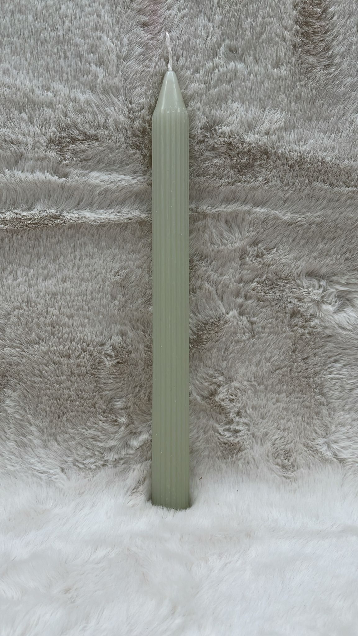 Stabkerze Hellgrau/ Grün gerillt Set mit 4 Stück