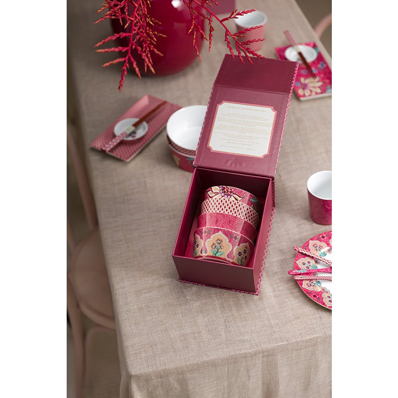 Giftset Bowls Oriental Flower Festival Dark Pink 12cm - Pimis Living
