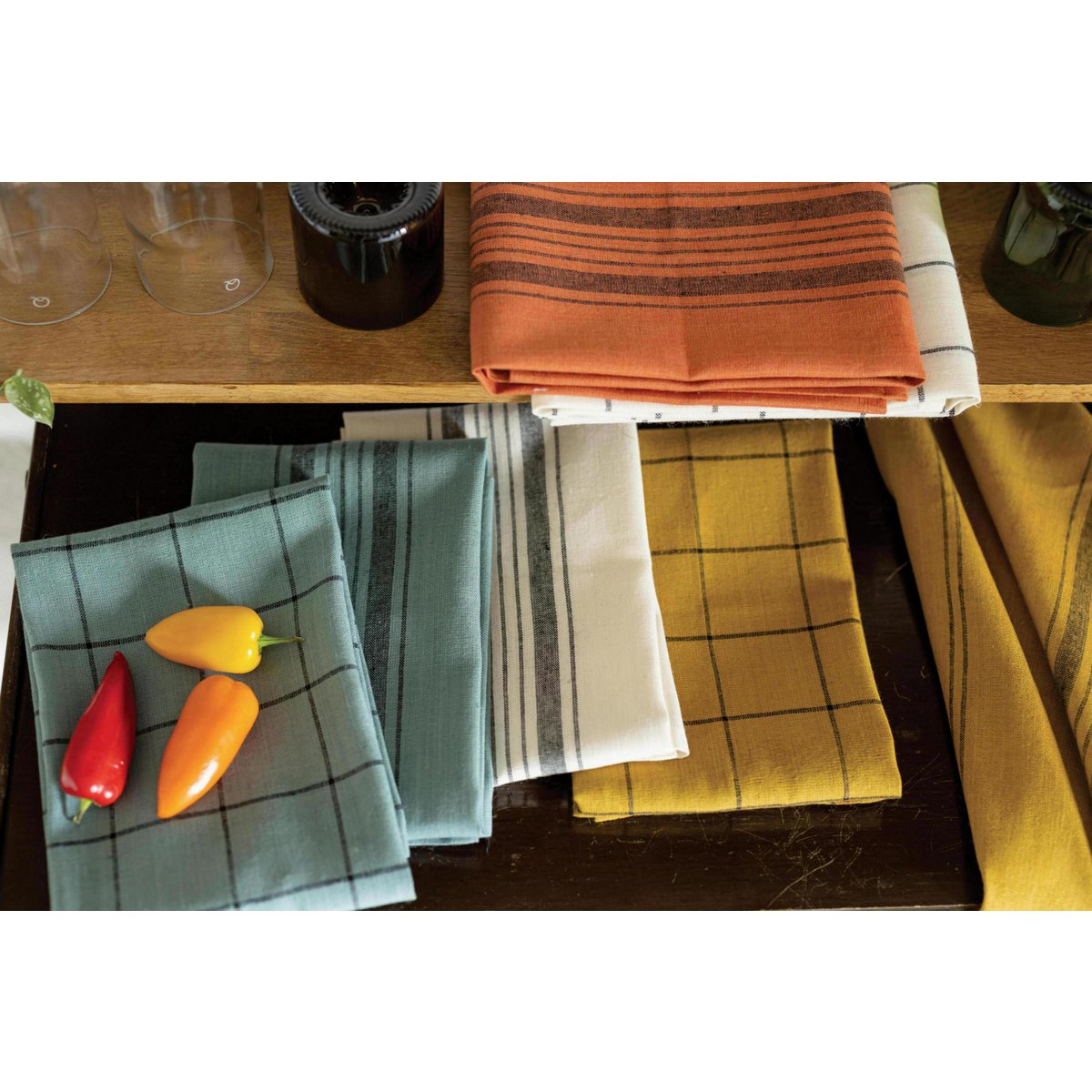 Karma Striped Tea Towel Ecru/Black 55 x 75