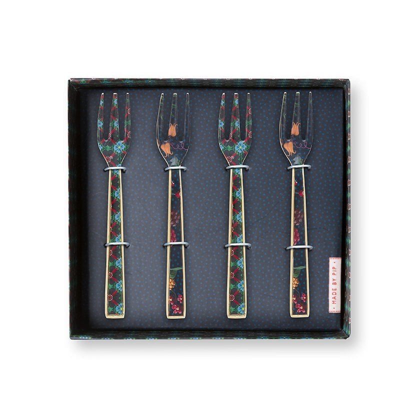 Set/4 Cake Forks Enamelled Berry Blues 14.5cm - Pimis Living