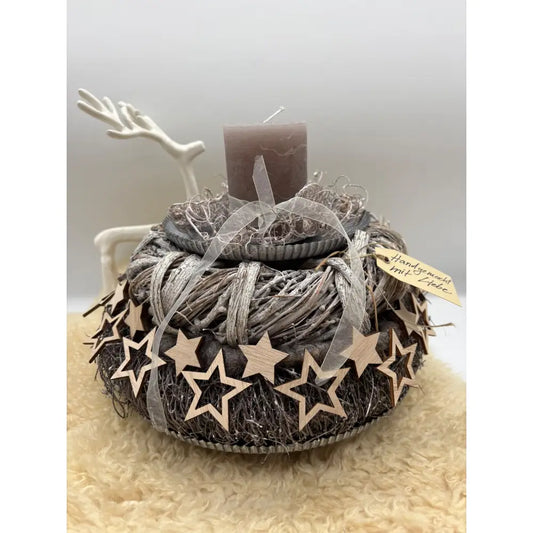 Adventskranz Blechteller / Reisig / Reben mit 1 Kerze