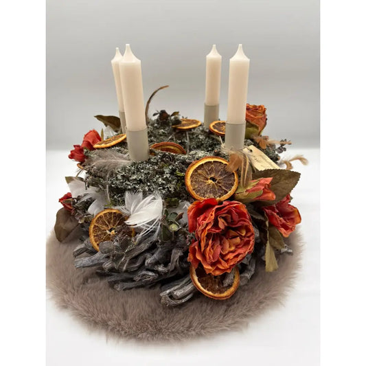 Adventskranz Holz/Moos mit 4 Kerzen