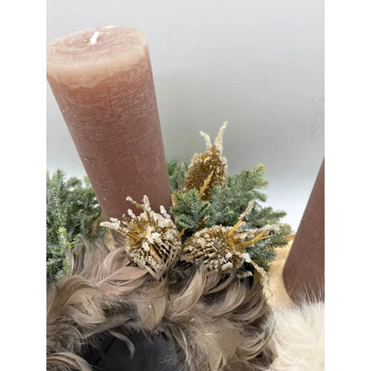 Adventskranz Mega Reisigkranz /Federn / Christrose mit 4 Kerzen