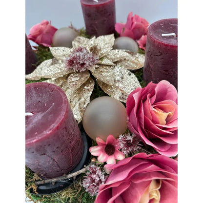 Adventskranz Pinienzweige / Christstern / Moos mit 4 Kerzen