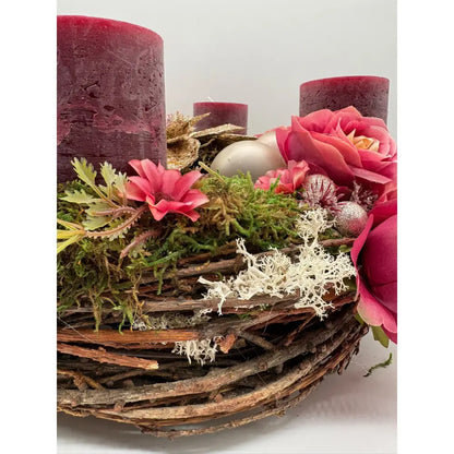 Adventskranz Pinienzweige / Christstern / Moos mit 4 Kerzen