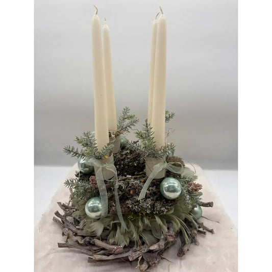 Adventskranz Reben / Moos / Federn mit 4 Kerzen