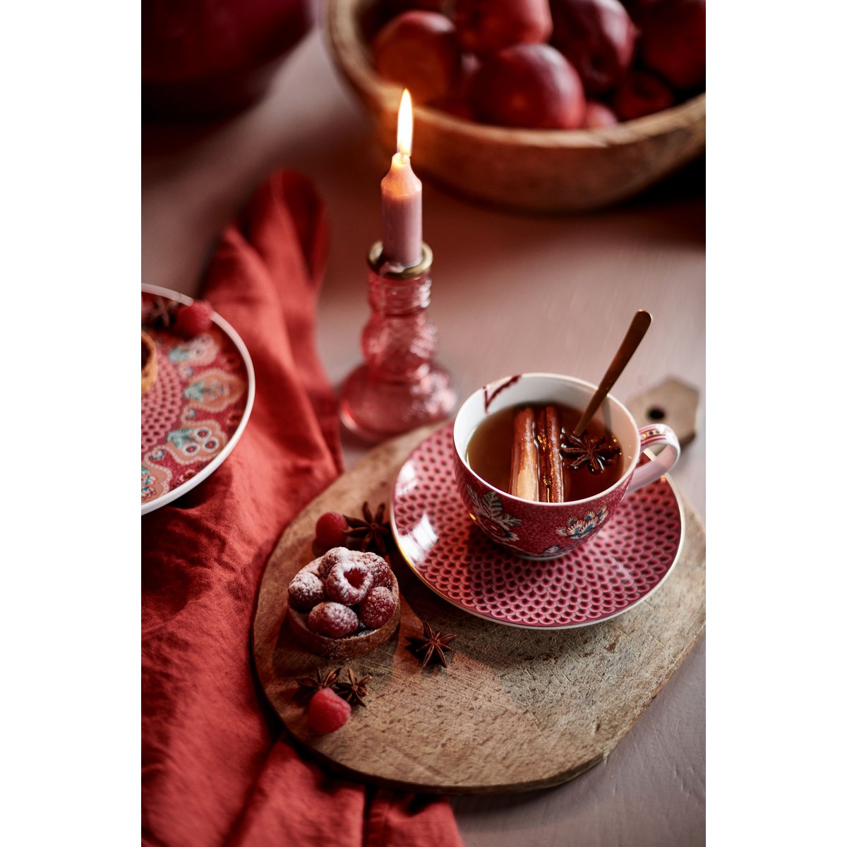 Set/2 Cups & Saucers Flower Festival Dark Pink 280ml - Pimis Living