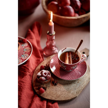 Set/2 Cups & Saucers Flower Festival Dark Pink 280ml - Pimis Living
