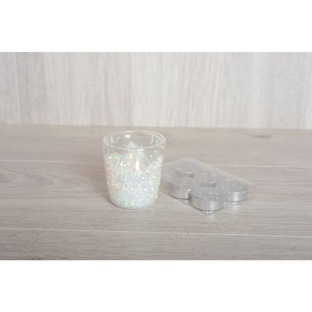 T-Light-Silber-Glitzerkerzen-Set mit 6 Stück - Pimis Living