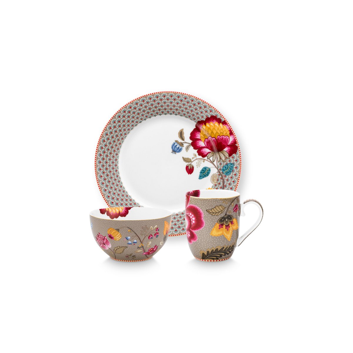 Set/3 Breakfast Set Blooming Tales Fantasy Khaki - Pimis Living