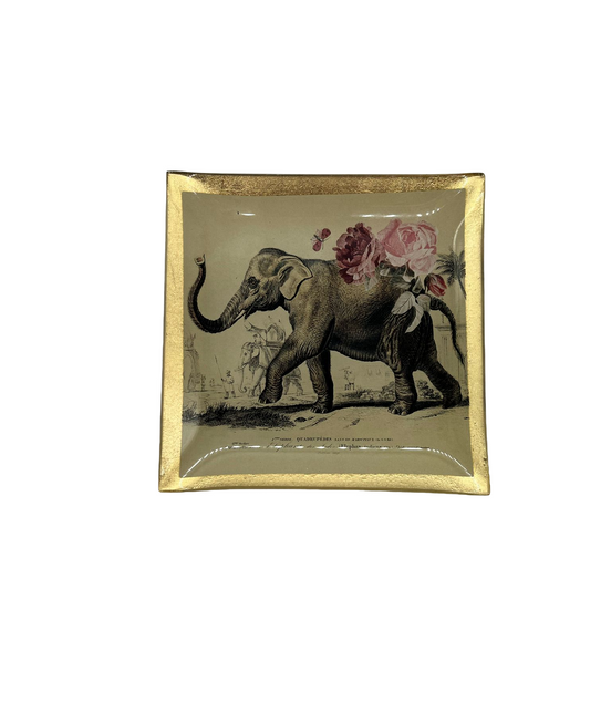 Plate "Elephant" glass beige with gold rim