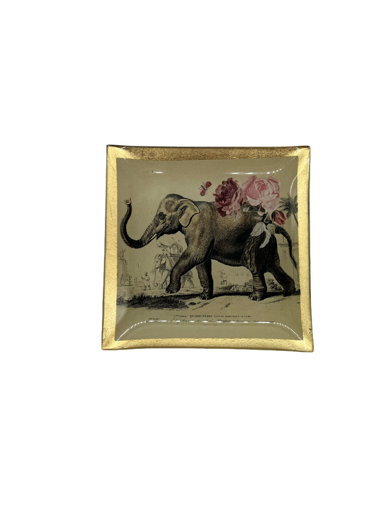 Teller "Elefant" Glas Beige mit Goldrand Gift Company