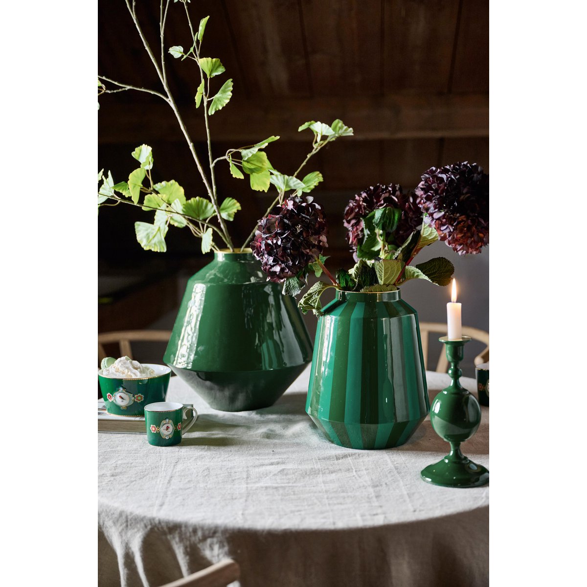 Vase Metal Stripes Green 24x29cm - Pimis Living