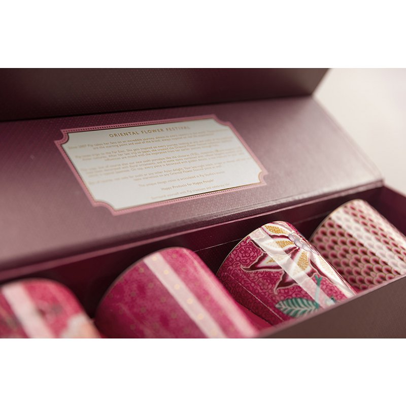 Giftset Mugs without Ear Oriental Flower Festival Dark Pink 230ml - Pimis Living