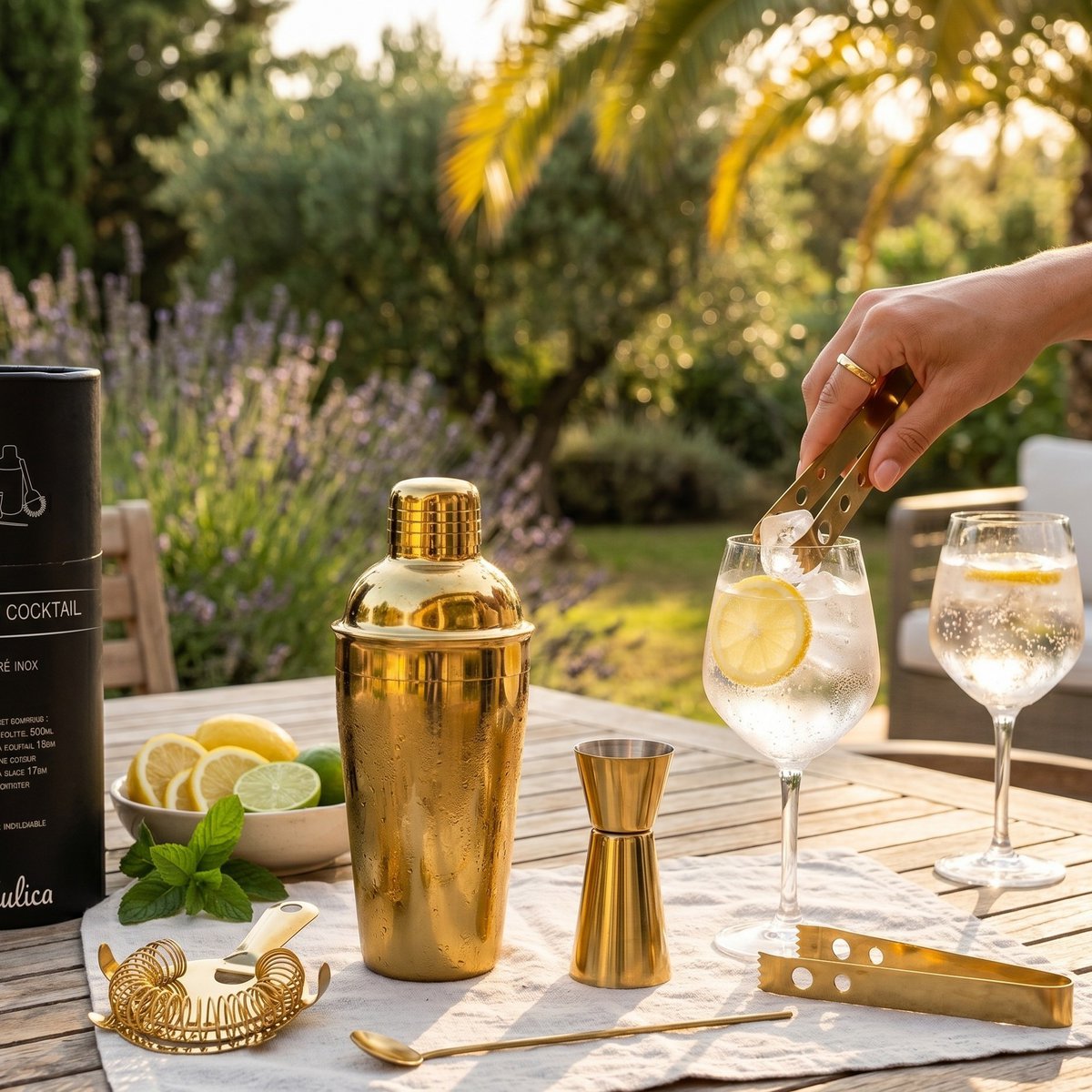 Cocktailshaker-Set 550 ml, 5-teilig, goldfarben - Pimis Living