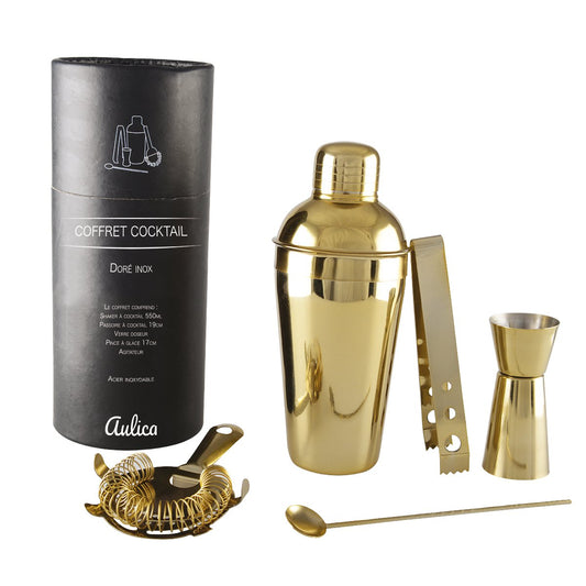 Cocktailshaker-Set 550 ml, 5-teilig, goldfarben - Pimis Living