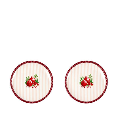 Flache Granatapfelschalen mit burgunderroten Streifen 15x15x2cm - 2er-Set