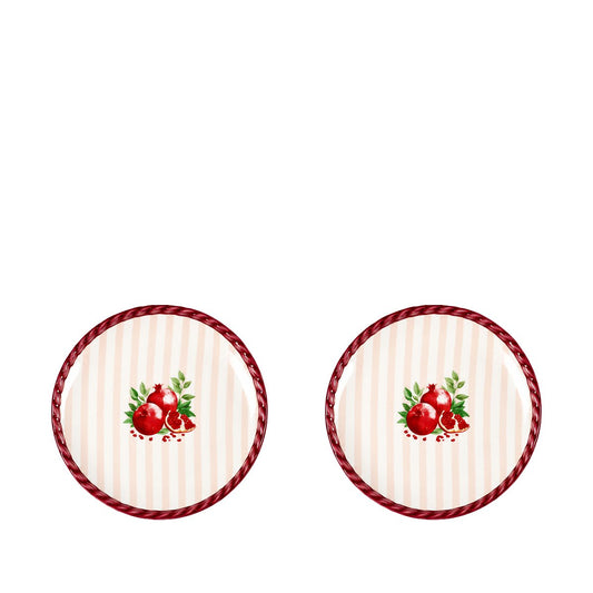 Flache Granatapfelschalen mit burgunderroten Streifen 15x15x2cm - 2er-Set