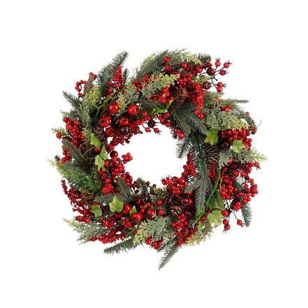 Norah Weihnachtskranz mit Kiefernkegeln - H13 x Ø50 cm - rot