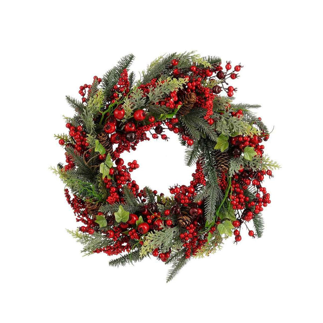 Norah Weihnachtskranz mit Kiefernkegeln - H13 x Ø50 cm - rot