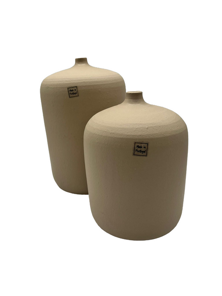 Jarrón/botella de terracota beige, fabricado en Portugal (grande)