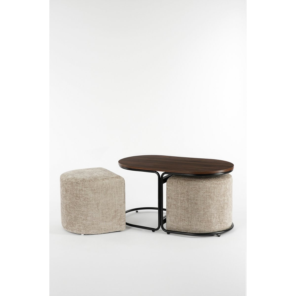 Couchtisch mit Poufs – 3-teilig – L79 x B45 x H41 cm – Hellgrau