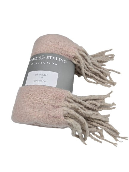 Decke Rosa mit beigen Fransen 152 x 127 cm - Pimis Living