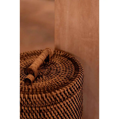 Der Rattan-Mülleimer hoch – Naturbraun