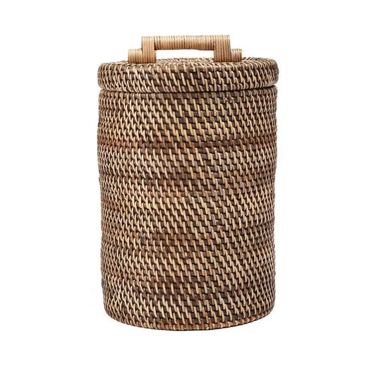 Der Rattan-Mülleimer hoch – Naturbraun