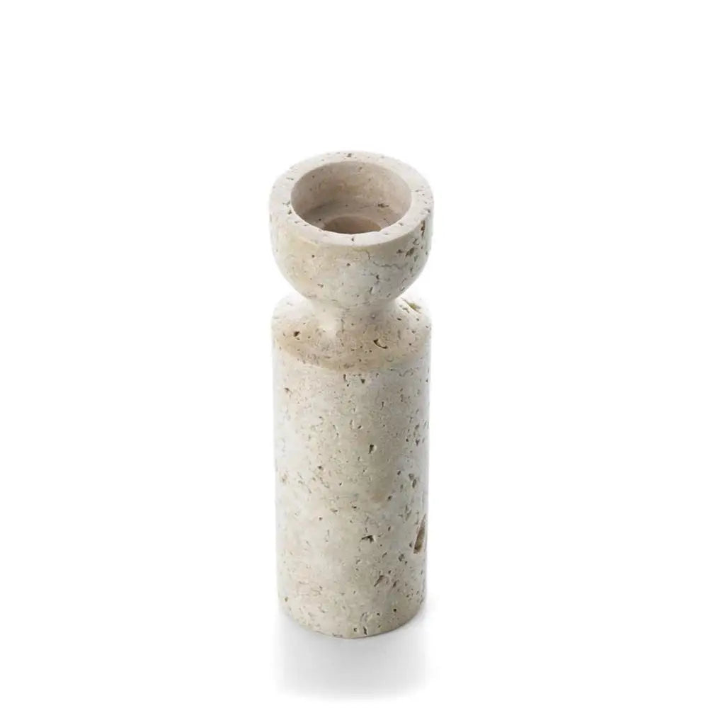 Der Sanduhr-Kerzenhalter aus Travertin – Beige – M
