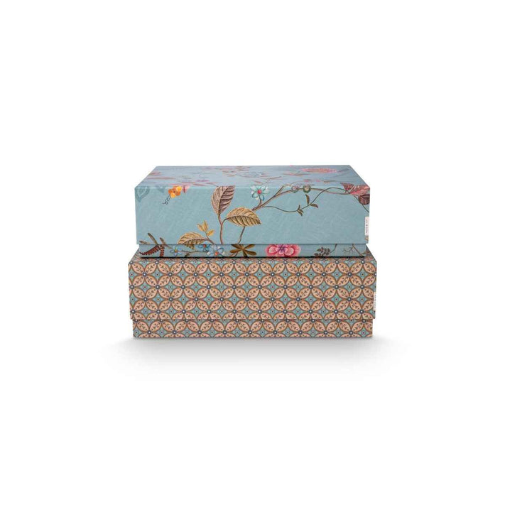 Set/2 Box Rectangular Blooming Tales Blue-Khaki