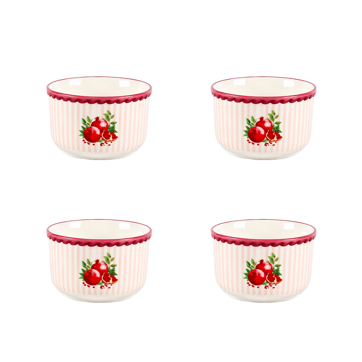 Granatapfel-Bordeaux-gestreifte Schüssel 11,5 x 11,5 x 6,5 cm – 4er-Set