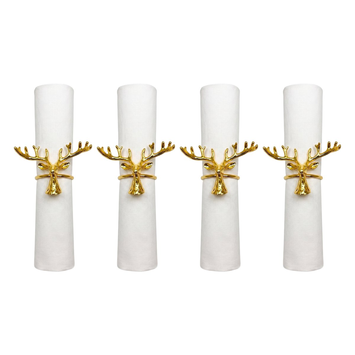 Set mit 4 goldenen Rentier-Hirsch-Serviettenringen