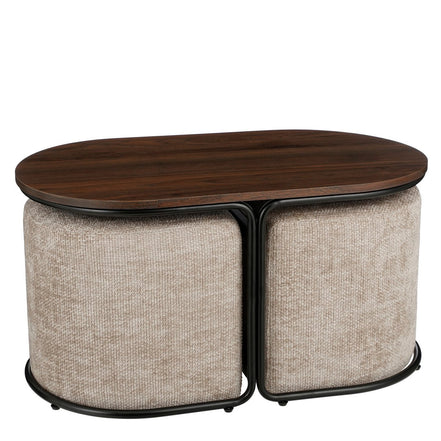 Couchtisch mit Poufs – 3-teilig – L79 x B45 x H41 cm – Hellgrau