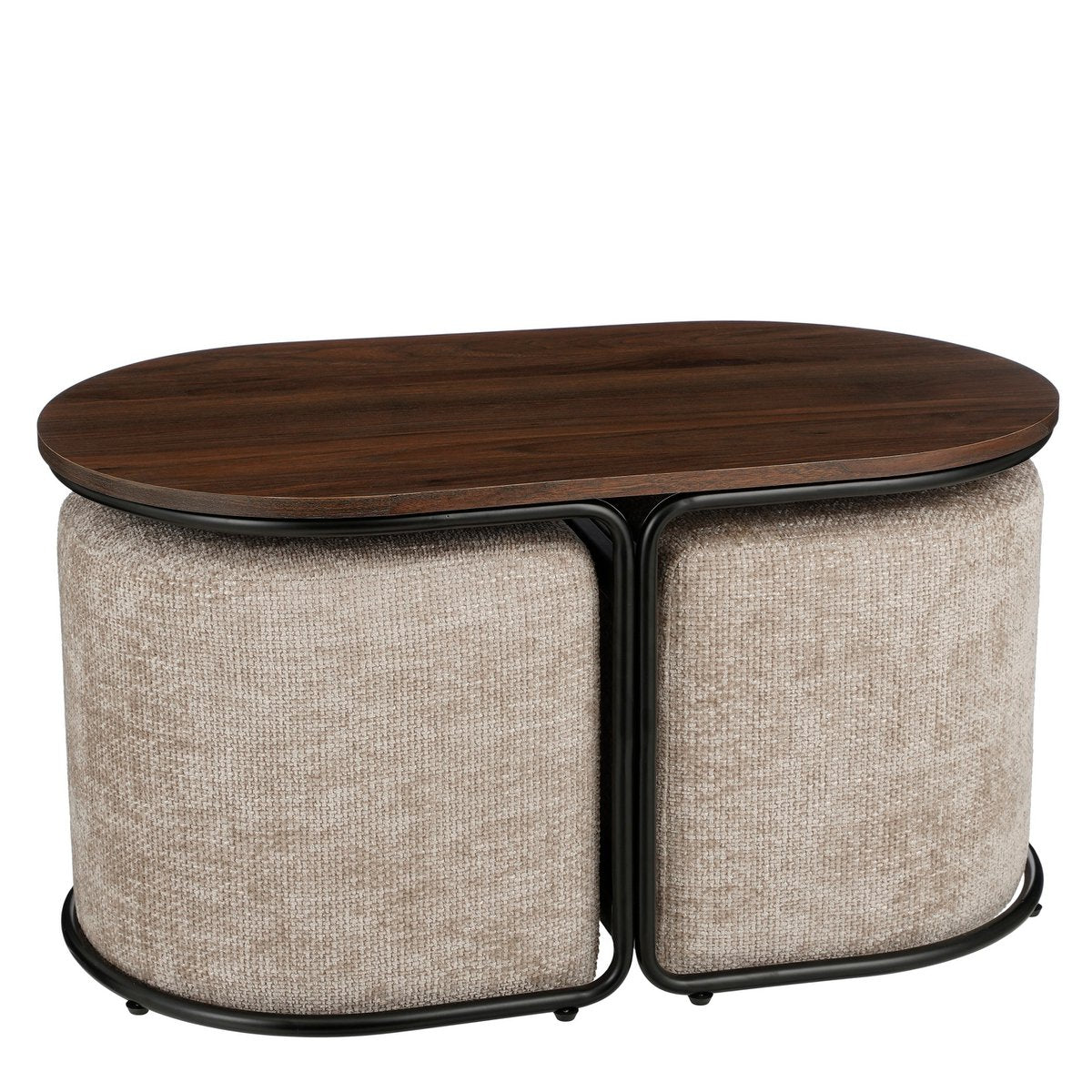 Couchtisch mit Poufs – 3-teilig – L79 x B45 x H41 cm – Hellgrau