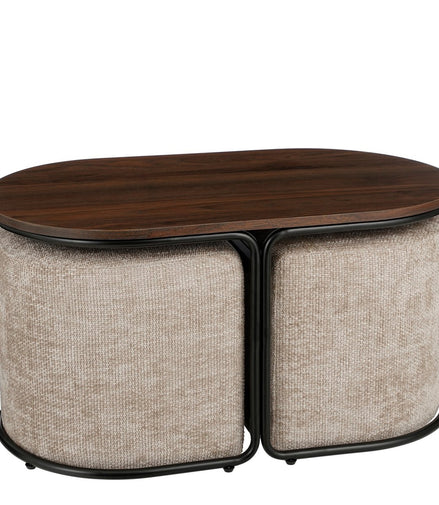 Couchtisch mit Poufs – 3-teilig – L79 x B45 x H41 cm – Hellgrau - Pimis living by Konceptpunkt