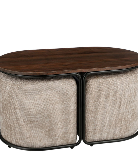 Couchtisch mit Poufs – 3-teilig – L79 x B45 x H41 cm – Hellgrau