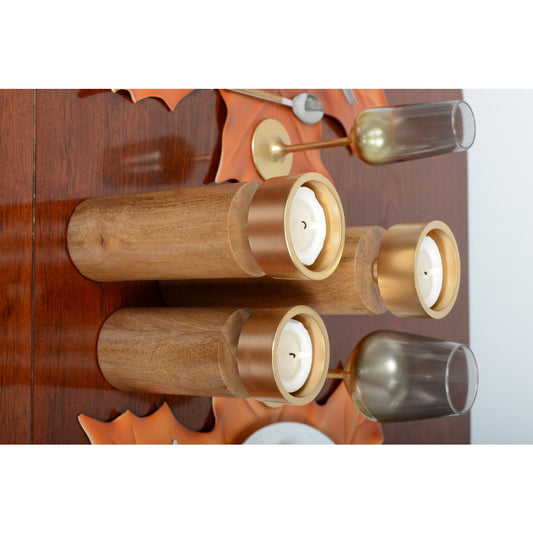 Holz- und goldener Metallkerzenhalter 27 cm - Pimis Living