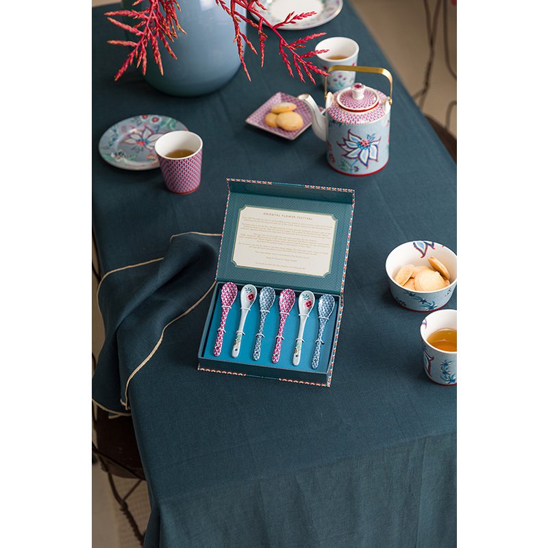 Giftset Teaspoons Oriental Flower Festival Blue 13cm - Pimis Living