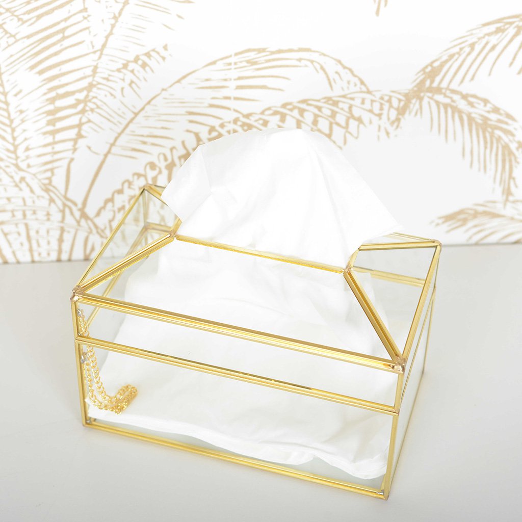 Transparente Quadrat -Taschentuch -Box Goldene Kante 23x13x13cm - Pimis Living