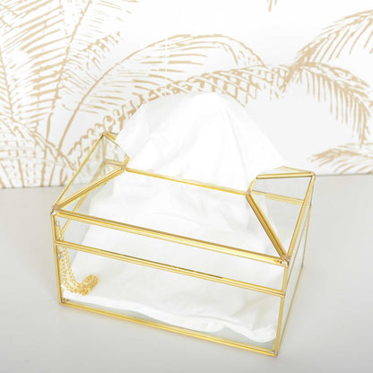 Transparente Quadrat -Taschentuch -Box Goldene Kante 23x13x13cm - Pimis Living