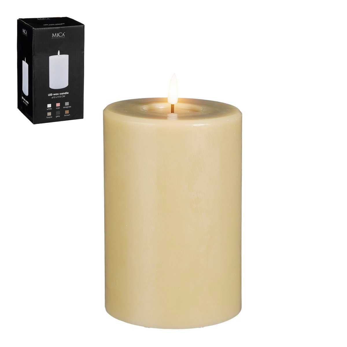 LED candle – H15 x Ø10 cm – wax – taupe