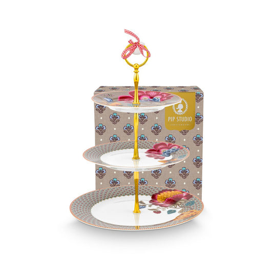 Cake Stand 3/Layers Blooming Tales Fantasy Khaki - Pimis Living