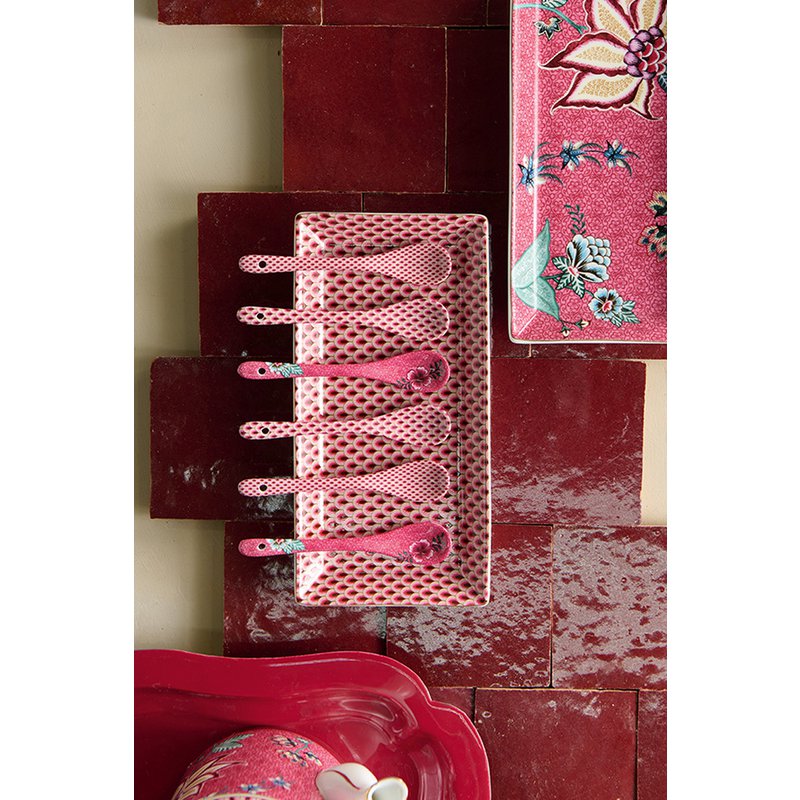 Giftset Teaspoons Oriental Flower Festival Dark Pink 13cm - Pimis Living