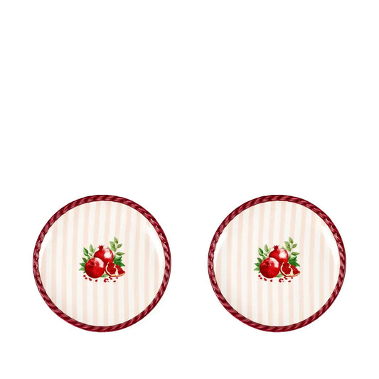 Flache Granatapfelschalen mit burgunderroten Streifen 15x15x2cm - 2er-Set