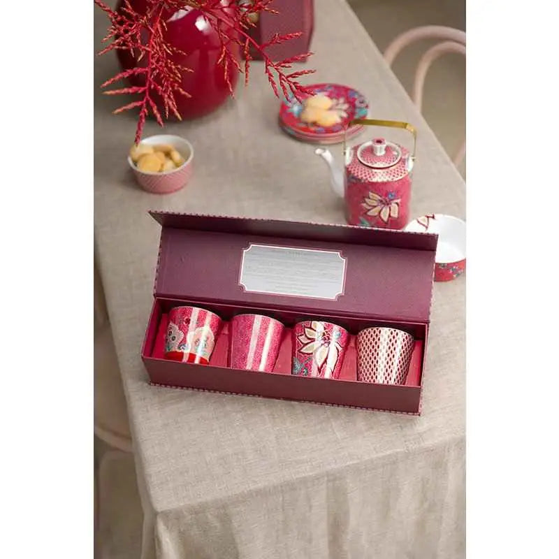 Giftset Mugs without Ear Oriental Flower Festival Dark Pink 230ml